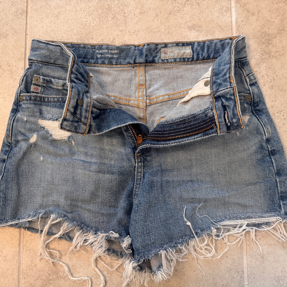 Ag Adriano Goldschmied Distressed Blue Jean Shorts